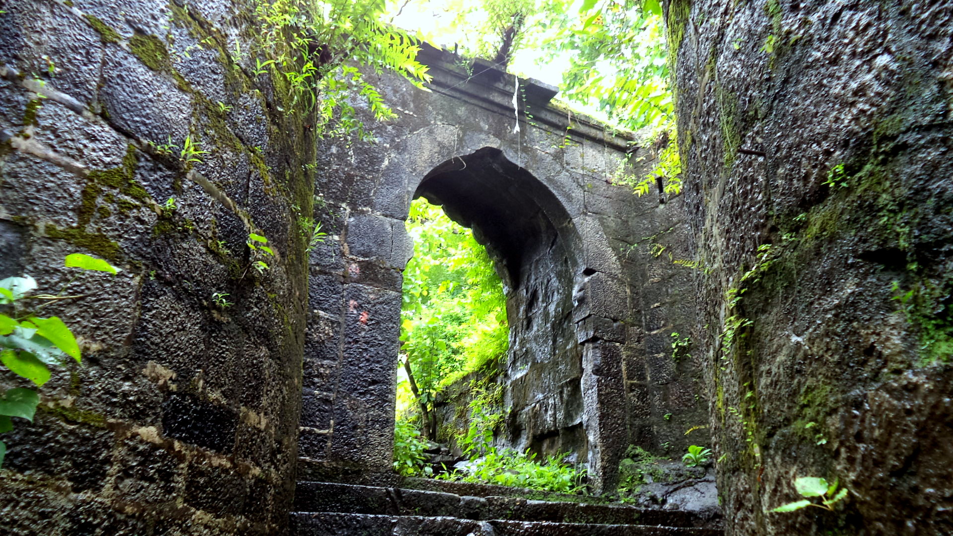 The stone gateway at Birwadi Fort in Maharashtra